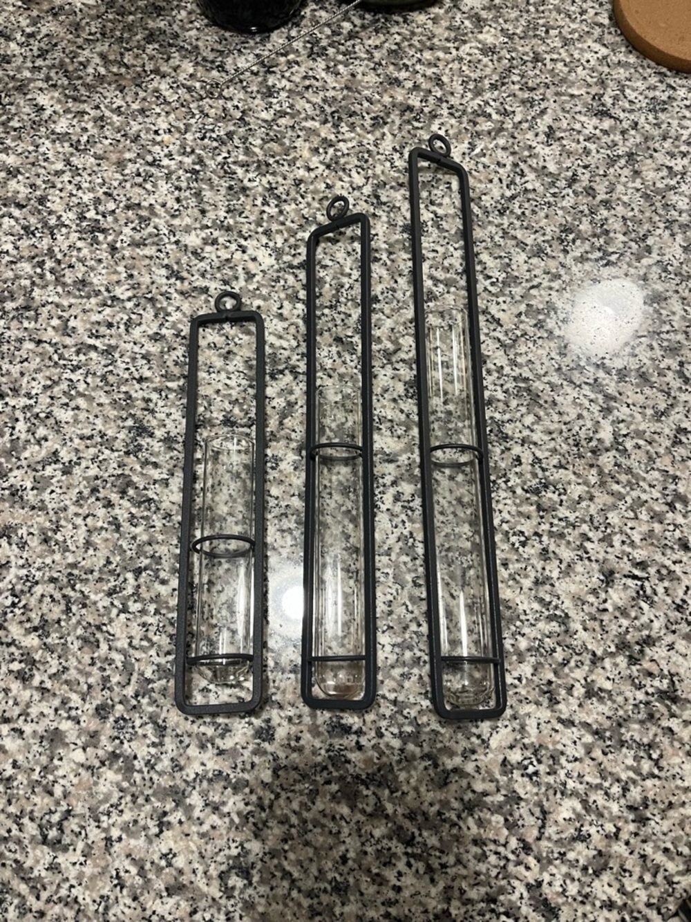 Set of 3 Glass Tube Hanging Vases in Matte Black